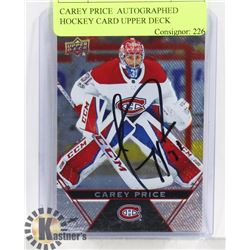 CAREY PRICE  AUTOGRAPHED HOCKEY CARD UPPER DECK