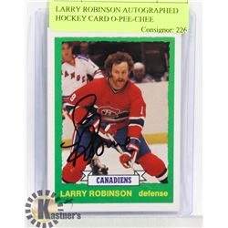 LARRY ROBINSON AUTOGRAPHED HOCKEY CARD O-PEE-CHEE