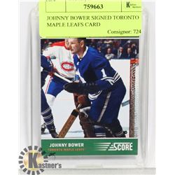 JOHNNY BOWER SIGNED TORONTO MAPLE LEAFS CARD