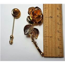 20)  VINTAGE GOLD TONE LOT OF 2 BROOCHES