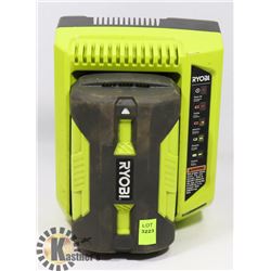 RYOBI LITHIUM B40 VOLT BATTERY & CHARGER.