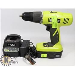 RYOBI 18 VOLT DRILL WITH CHARGER AND BATTERY