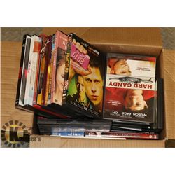 BOX OF ASSORTED DVDS.