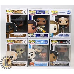LOT OF 6 ASSORTED FUNKO POP VINYL FIGURES.