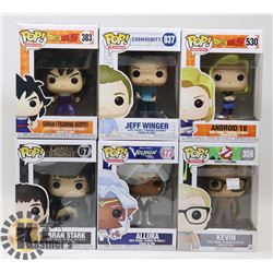LOT OF 6 ASSORTED FUNKO POP VINYL FIGURES.