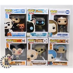 LOT OF 6 ASSORTED FUNKO POP VINYL FIGURES.