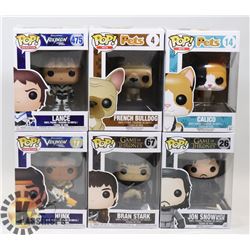 LOT OF 6 ASSORTED FUNKO POP VINYL FIGURES.