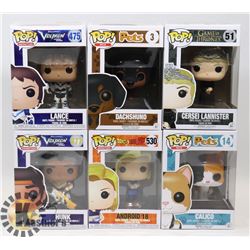 LOT OF 6 ASSORTED FUNKO POP VINYL FIGURES.