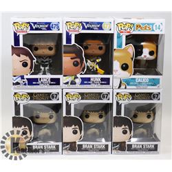 LOT OF 6 ASSORTED FUNKO POP VINYL FIGURES.