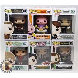 LOT OF 6 ASSORTED FUNKO POP VINYL FIGURES.