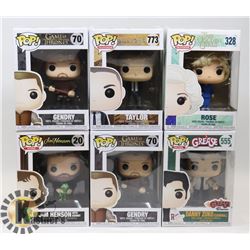 LOT OF 6 ASSORTED FUNKO POP VINYL FIGURES.