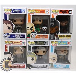 LOT OF 6 ASSORTED FUNKO POP VINYL FIGURES.