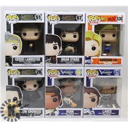 LOT OF 6 ASSORTED FUNKO POP VINYL FIGURES.