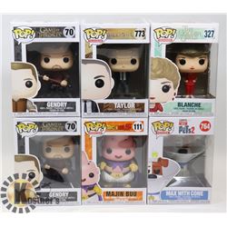 LOT OF 6 ASSORTED FUNKO POP VINYL FIGURES.
