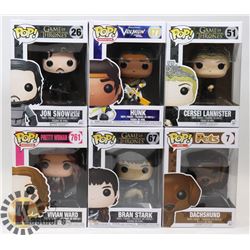 LOT OF 6 ASSORTED FUNKO POP VINYL FIGURES.