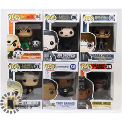 LOT OF 6 ASSORTED FUNKO POP VINYL FIGURES.
