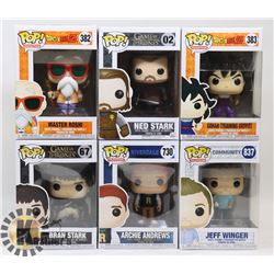 LOT OF 6 ASSORTED FUNKO POP VINYL FIGURES.