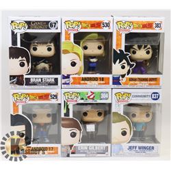 LOT OF 6 ASSORTED FUNKO POP VINYL FIGURES.