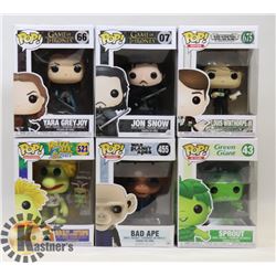 LOT OF 6 ASSORTED FUNKO POP VINYL FIGURES.