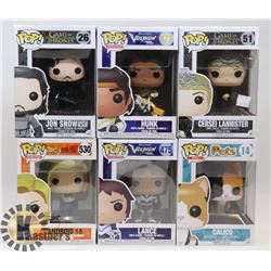 LOT OF 6 ASSORTED FUNKO POP VINYL FIGURES.