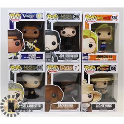 LOT OF 6 ASSORTED FUNKO POP FIGURES.