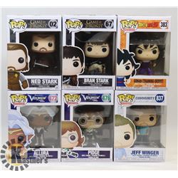 LOT OF 6 ASSORTED FUNKO POP FIGURES.