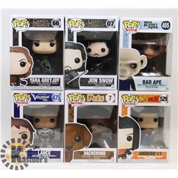 LOT OF 6 ASSORTED FUNKO POP FIGURES.