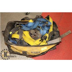 LOT OF HARNESSES AND FALL GEAR IN DEWALT DUFFEL