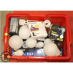 BOX OF ENERGY EFFICIENT LIGHT BULBS.