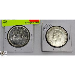 LOT OF 2 CANADIAN $1 COINS 1946, 1947