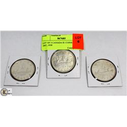 LOT OF 3 CANADIAN $1 COINS 1945, 1947, 1938