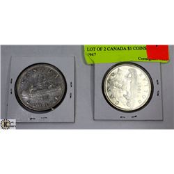 LOT OF 2 CANADIAN $1 COINS 1945, 1947