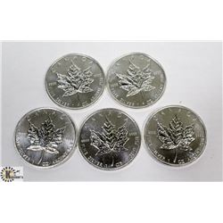 LOT OF 5 CANADIAN 2011 FINE SILVER .9999 $5 COIN.
