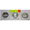 Image 1 : LOT OF 3 CANADIAN SILVER DOLLAR COINS.