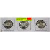 Image 1 : LOT OF 3 CANADIAN SILVER DOLLAR COINS.
