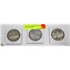 Image 1 : LOT OF 3 CANADIAN SILVER DOLLAR COINS.