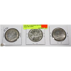 LOT OF 3 CANADIAN SILVER DOLLAR COINS.