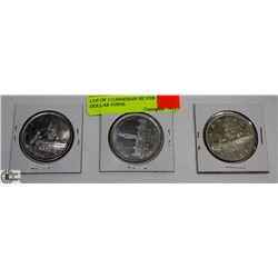 LOT OF 3 CANADIAN SILVER DOLLAR COINS.