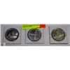 Image 1 : LOT OF 3 CANADIAN SILVER DOLLAR COINS.