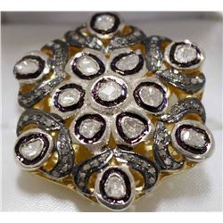 3) GILT STERLING SILVER TWO TONE DIAMOND RING,