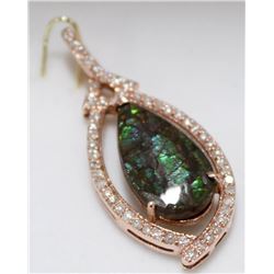 6) 14K ROSE GOLD AMMOLITE AND DIAMOND PENDANT,