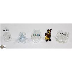 LOT OF 5 CRYSTAL AND GLASS FIGURES