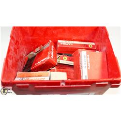 HILTI TOTE OF ASSORTED NAILS, LOAD STRIPS SOLD W/