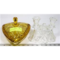 AMBER PINWHEEL CRYSTAL CANDY DISH AND CRYSTAL