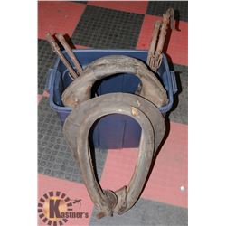 23 ANTIQUE HORSE COLLARS WITH 2 SETS OF METAL