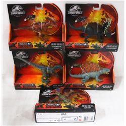 LOT OF 5 ASSORTED JURASSIC WORLD DINO RIVAL TOYS.
