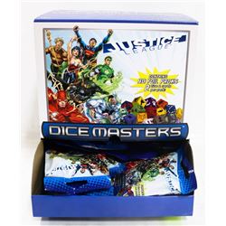 BOX OF JUSTICE LEAGUE DICE MASTERS FOIL PACKS.