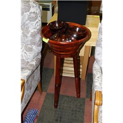 DARK STAINED WOODEN SALAD SERVING BOWL WITH 12