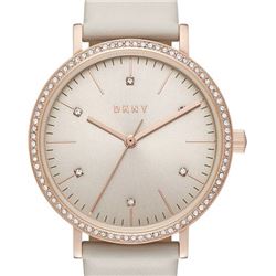 NEW DKNY MINETTA ROSE GOLD-TONE & GRAY LEATHER