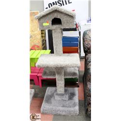 4 TIER CAT TREE 2 TONED, WITH ATTACHED HOUSE